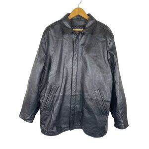 Reed Mens Black Leather Coat Size 44 Removable Quilted Vest Lining Thinsulate